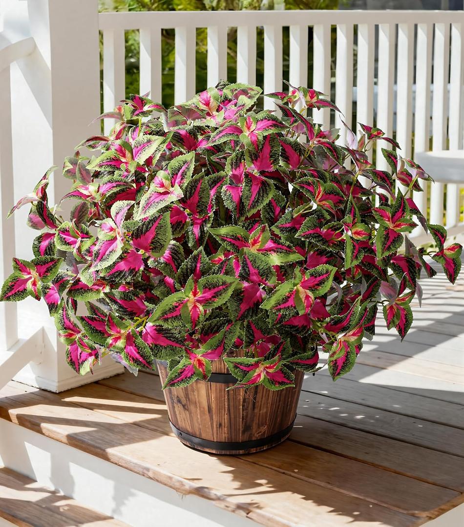 Florisso Artificial Greenery Plants Outdoor, 5 Pcs Faux Coleus Plants UV Resistant Silk Plants with Stems, Fake Plants for Outside Garden Patio Hanging Planter Pathway Front Porch Decoration(Red)