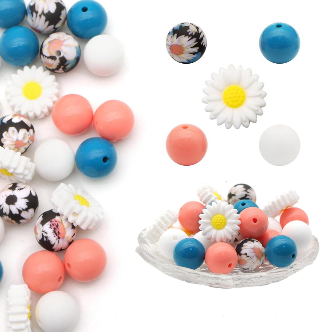 3 x David accessories Silicone Beads 15mm Silicone Beads Bulk Round Hexagon 14mm Silicone Beads for Keychain Pens Lanyards Bracelet Necklace Jewelry Making DIY Craft 25Pcs (M)