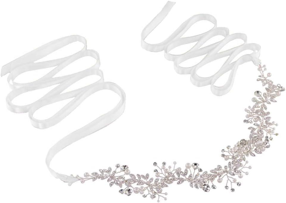 azaleas Bridal Wedding Dress Belt, Crystal Bridesmaid Sash, Rhinestone Flower Girl Belts, Evening Gown Jeweled Accessories for Women (Silver)