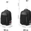 WMHYLYH Rolling Backpack with Wheels, Waterproof Backpack with Large Wheels for Business and Travel Commuter, Carry on Backpack with Laptop Compartment for Women and Men Adult (Black, 20inch)
