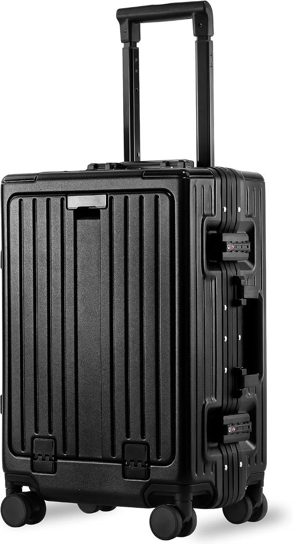 VentureVault 24 Inch Check-In Luggage Aluminum Frame Zipperless Luggage, Hard Shell Suitcase TSA Approved Checked Luggage, ABS+PC Lightweight Zipperless Suitcase with Spinner Wheels (Black)