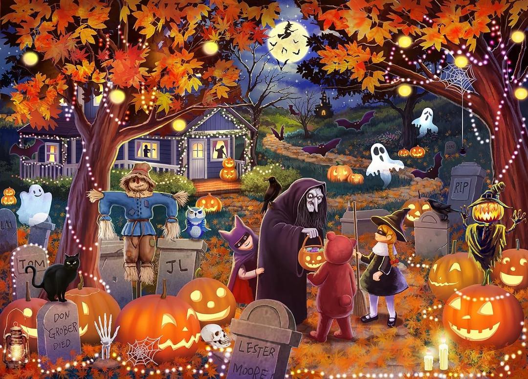2 x HUADADA Jigsaw Puzzles for Adults 1000 Pieces, Horror Night Interlock Perfectly Letter on Back No Dust, Home Decor Birthday Party Toy for Men Women Elders Seniors (27.5"x19.6"), 1:1 Poster
