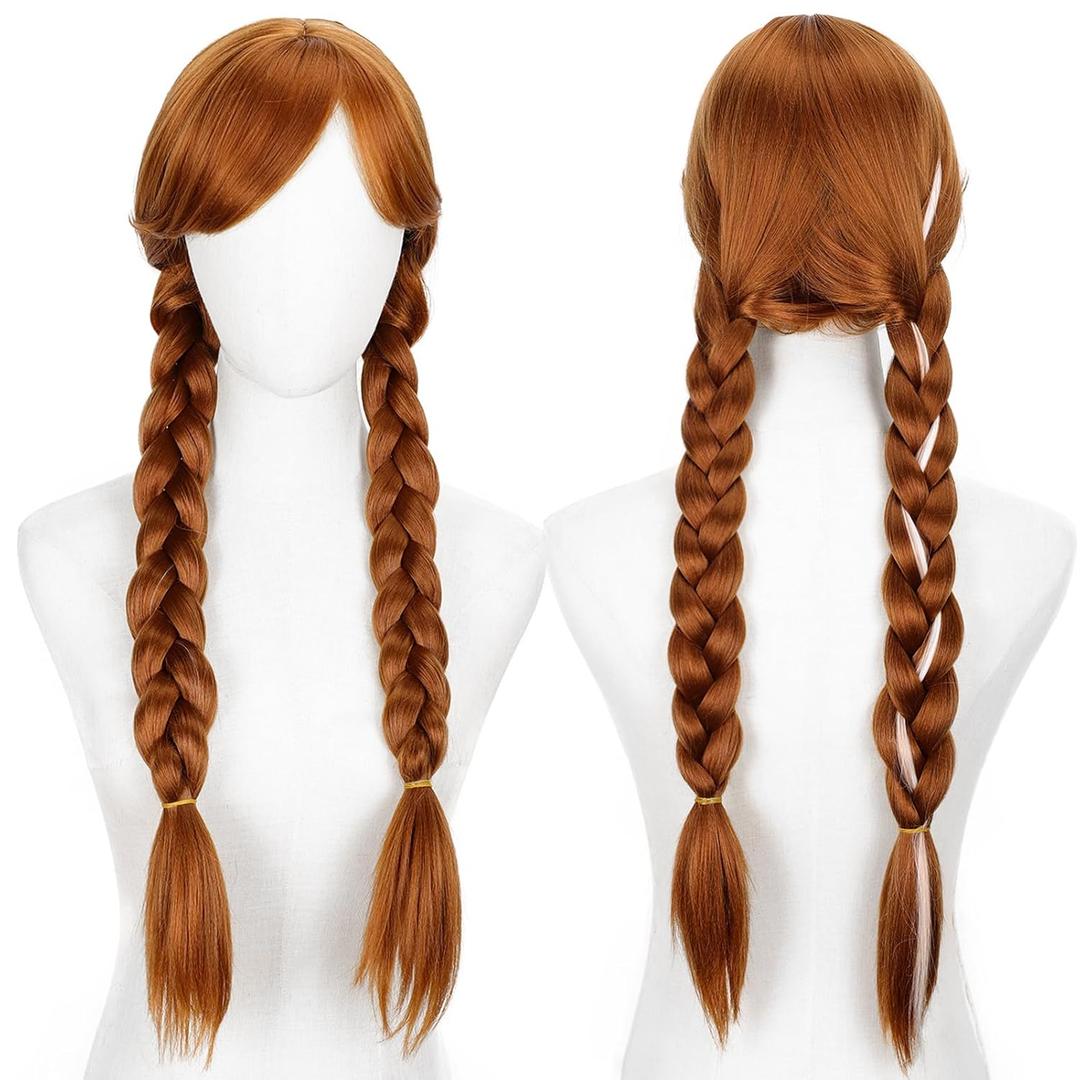Long Brown Double tail Braided Princess Wig Cosplay Costume Wigs Heat Resistant Synthetic Fibers Soft Durable Breathable Anime Cosplay Wigs for Women Party or Halloween Christmas