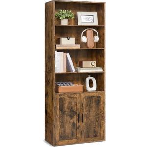 VASAGLE Custos Collection - Bookshelf, 6-Tier Tall Bookcase, Book Shelf with Doors, Open Storage Shelf, 9.4 x 23.6 x 68.9 Inches, for Living Room, Home Office, Dining Room, Rustic Brown ULBC402K01