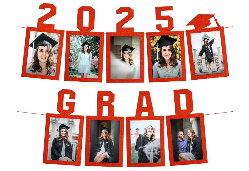 KatchOn, Red Graduation Photo Banner 2025 - Large, 10 Feet, 2025 Grad Banner | Graduation Banner Class of 2025 Personalized | Felt Graduation Picture Banner for Graduation Decorations 2025