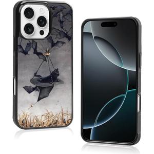 Cute Black Cat Halloween Bat Phone Case, Funny Cat Bat iPhone 16 Pro Case, Non-Slip Mobile Phone Case, for Teen Girls and Boys, Women and Men16 Pro (3)