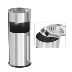 Trash Can Outdoor Waste Container Round Stainless Steel Trash Can with Removable Inner Bucket for Disposal Commercial Waste Container 9.8 x 24- Silver