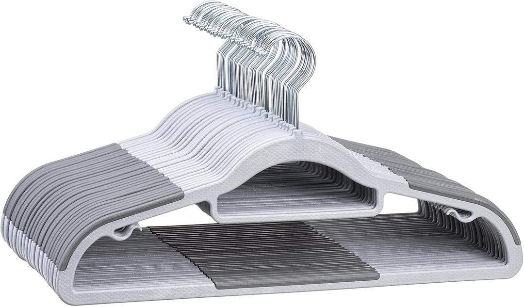 LMTrystFit 30-Pack Plastic Clothes Hangers, Space Saver, Non Slip, 360 Swivel Hook, 0.2 Inches Slim, Sturdy Heavy Duty Hangers for Coat, Durable Hangers for Suits, Light and Dark Gray