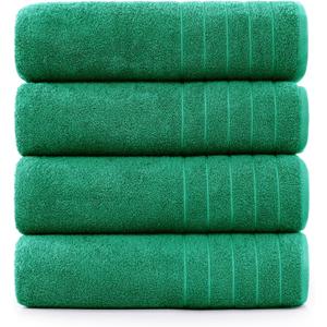 Casa Platino 4 Pack Soft & Absorbent 100% Cotton Bathroom Towels (30" x 60"), Quick-Dry Towel Set for Home, Gym, Spa, Hotel & Airbnb, Bath Towels for Shower, Pool, Beach & Everyday Use- Emerald Green (Bath Towels (Pack of 4))