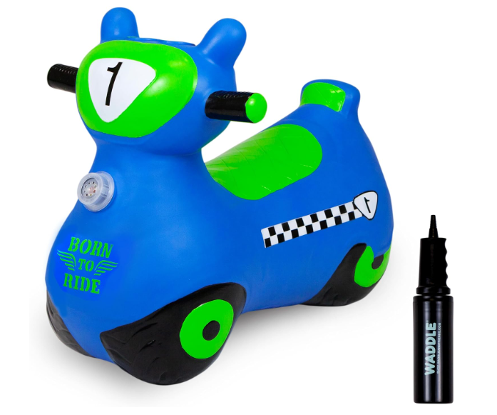 Waddle Bouncy Hopper Inflatable Hopping Animal Scooter, Indoors and Outdoor for Toddlers and Kids, Pump Included, Boys and Girls Ages 2 Years and Up (Blue Zoomer)
