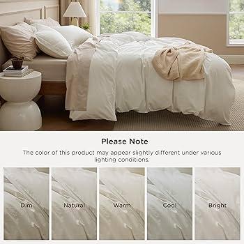 Bedsure 100% Washed Cotton Duvet Cover Twin Size - Ivory Minimalist Bedding Set Linen Like - PureWoven Plain Simple & Soft Comforter Cover for All Seasons (Ivory, Twin, 68"x90")