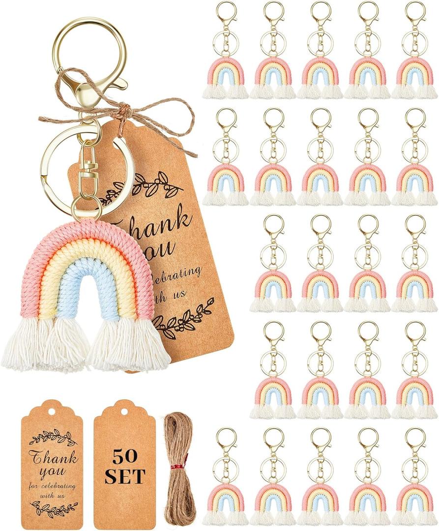 72 Pcs Boho Keychain Set 36 Pcs Macrame Rainbow Keychains Weaving Rainbow Tassel Keychains 36 Thank You Tag (As Shown in Pictures)