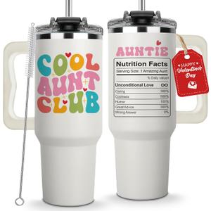 Mothers Day Gifts for Aunt - Cool Aunt Club Coffee Tumbler 40Oz, Best Auntie Gifts from Niece Nephew for Birthday, Presents for First Time & Best Auntie Ever, New Aunty Cup with Handle Straw