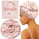 Kitsch Luxury Shower Caps for Women Reusable Waterproof - Flexi Satin Lined, Large Shower Cap for Men, Non-slip, Quick-dry, Adjustable, Stylish Hair Cap for Long & Short Hair - Cherry Print