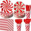 Candy Cane Party Plates Supplies - Peppermint Swirl Red Green Paper Plate Napkins Cup Knives Spoon Fork - Serve 50 for Christmas Holiday Party Decorations