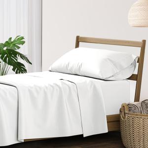 XOOX Linen 100% Cotton Twin XL Sheet Sets - 500 Thread Count Twin XL Sheets Cotton, Extra Soft, Sateen Weave, Cooling Deep Pocket Bed Sheet for Dorm Room, Luxury Hotel Quality Bedding (3 PC, White)