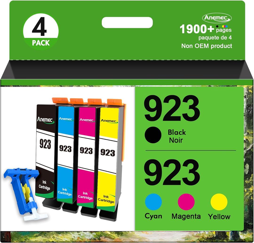 923 Ink Cartridges Combo Pack 923XL High Yield Compatible for HP 923 Ink Cartridges Work for OfficeJet Pro 8130e 8135e 8139e 8138e 8120e 8122e 8124e (4 Pack, Black Cyan Magenta Yellow) Without Chip