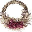 Wreath Handmade Natural Dried Flower Wreath 18” Natural Green Leaves Tallow Berry Dried Forget Me Not Flowers Red Lover's Grass Home Window and Door Decor