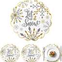 Christmas Snowflake Placemats Set of 4 Scalloped Let it Sonw Cotton Linen Placemats 13.5 Inch Embroidery Winter Table Mats for Christmas Xmas Party Supplies Home Kitchen Dining Table Decorations