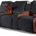 Ruaozz Waterproof Recliner Sofa Cover with Console Non-Slip Couch Covers for Reclining Couches Pet Cover for Double Recliner Sofa Cover with Elastic Straps for Kid Dogs Pets (Black, 3 Seater)