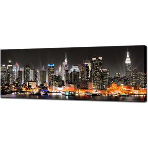 Biuteawal New York City Canvas Wall Art Manhattan Skyline at Night Picture Prints Framed NYC Skyline Landscape Artwork Modern Canvas Print Art for Home Office Living Room Decor, 48"L x 16"W