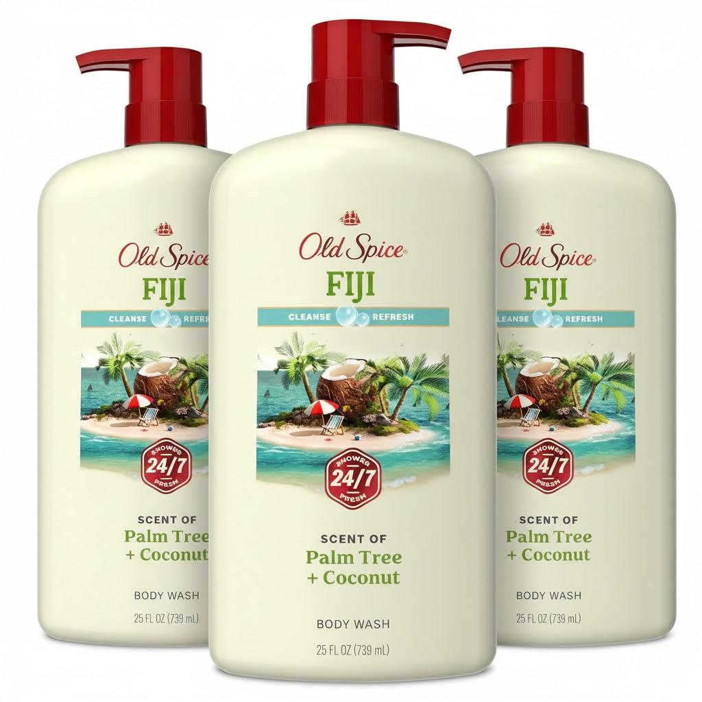 Old Spice Body Wash for Men, 24/7 Shower Fresh with Lasting Scent, Cleanse & Refresh, Gentle on Skin, Vitamin B3, Fiji with Palm Tree + Coconut Scent, 25 oz (Pack of 3)
