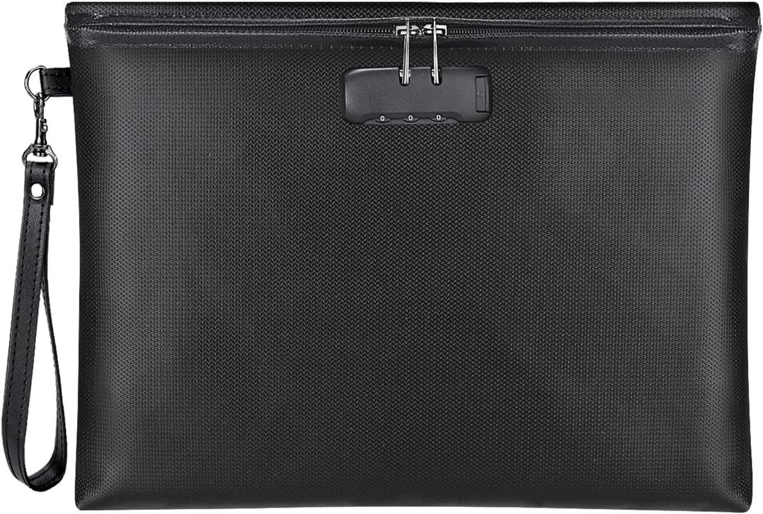 Fireproof Document Bag with Lock, ZOOPIP 14.3"x10.2" Fireproof and Waterproof Money Bag with Zipper Closure, Storage Pouch for A4 Letter Size Document, Cash, Cell Phone, Tablet, Credit Card,Passport
