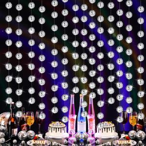 Sumind 8 Pack Disco Party Decorations Mini Disco Ball Garlands Silver Mirror Ball Hanging Banner Silver Streamer Curtains for Birthday Wedding Christmas Party Backdrop Supplies(1 Inch)