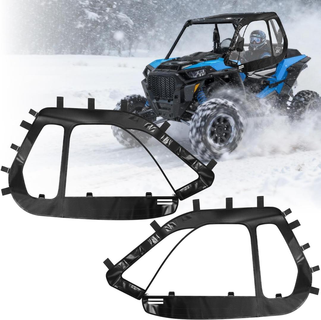 Soft Upper Doors with Side Mirror Cutout Compatible with Polaris RZR XP 1000 / XP Turbo 2-Seater 2014-2023 | Waterproof & Enhanced Vision for Max Durability