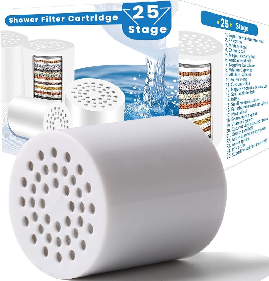 25 Stage Shower Filter Replacement Cartridge, 2 Pack Universal Cartridges for Hard Water Removes Chlorine, Heavy Metals, Iron & Sediments, Fit Any Similar Design Shower Water Filter