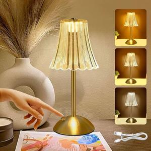 Cordless Table Lamps for Bedroom,Gold Cordless Battery Operated Table Lamp Rechargeable Decorative Bedside Lamps Dimmable Nightstand Lamp Small USB Touch Crystal Table Lamp,3 Color LED Lamp 2600mAh