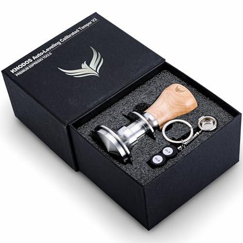 KNODOS Spring Loaded 54mm Espresso Tamper for Breville Barista Express & Bambino, Self Leveling Calibrated Coffee Tamper with Maple Wood Handle 30LB