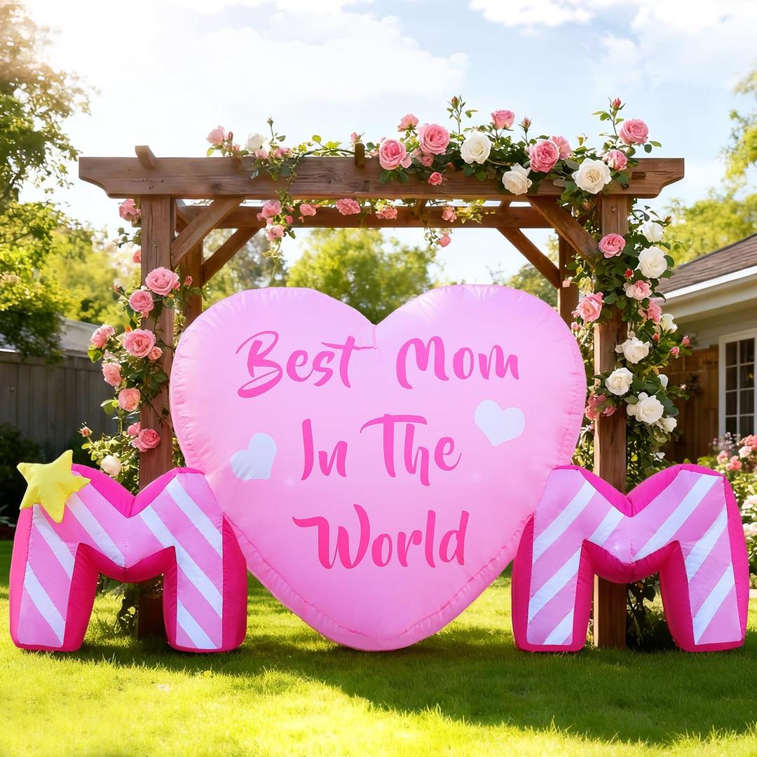 DomKom 6ft Mothers Day Inflatables Outdoor Decorations, Mother's Day Love Blow up, Build-in LED Lights for Garden, Yard, Lawn, Outdoor, Holiday Decor