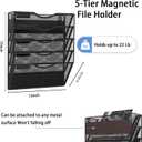 5-Tier Magnetic File Holder, No Drilling Installation File Cabinet Organizer, Black Magnetic File Organizer, Magazine Rack, Magnetic Paper Holder for Refrigerator, File Cabinets, Whiteboard