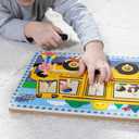 Melissa & Doug The Wheels on The Bus Song Puzzle 8-Piece Wooden Peg Puzzle with Light-Activated Sounds, Music Learning Toy for Toddlers and Preschoolers Ages 2+