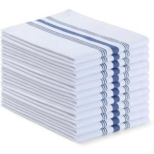 Blue Needles Set of 12 French Stripe Dinner Table Napkins 100% Cotton Napkins, 18x18 Inch, Absorbent, Soft, Reusable & Washable Restaurant Hotel Quality Spring Summer & Everyday Use - Ink Blue