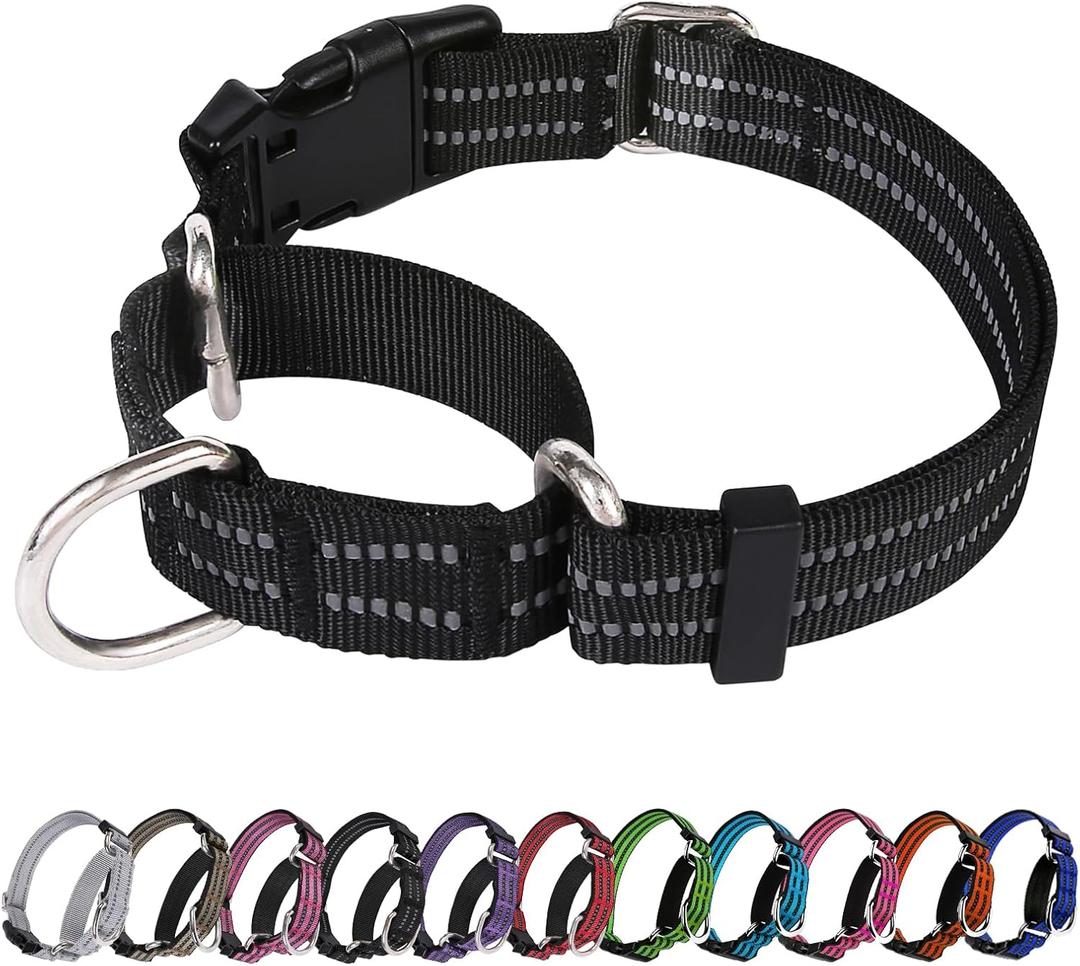 Martingale Dog Collar, Adjustable Nylon Reflective Collar with Quick Release Buckle (Black, Extra Large) Martingale Dog Collar, Adjustable Nylon Reflective Collar with Quick Release Buckle (Black, Extra Large)