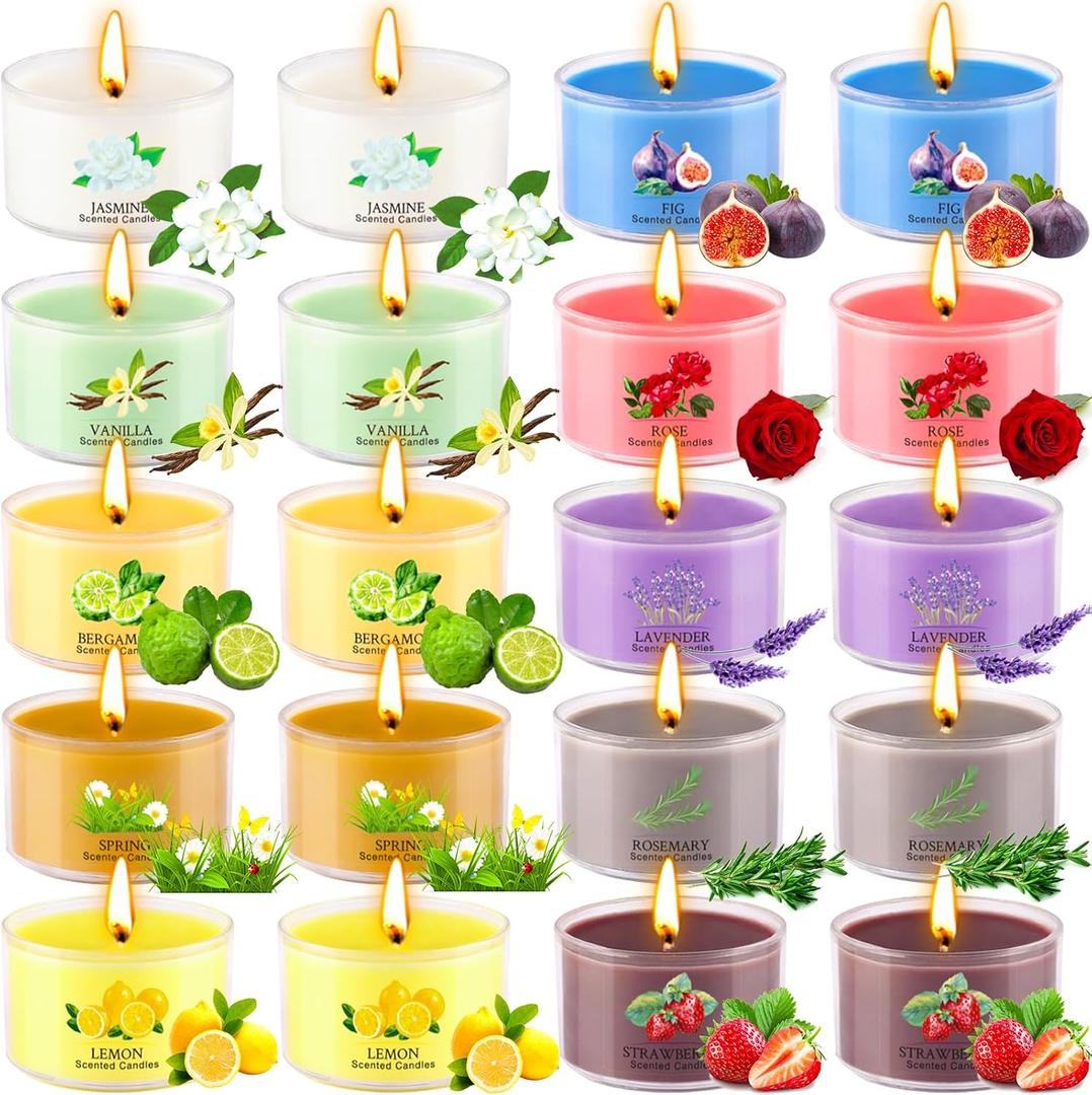 Aromatherapy Scented Candles 20 Pack - Small Candle Gift Set for Women with 10 Scents, 35g Long-Lasting Soy Wax Candles for Relaxation, Yoga, Bath, Home Decor, Mother's Day, Birthday Present
