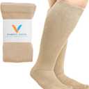 Viasox Compression Socks for Women and Men, Knee High Socks 12-15 mmhg Circulation Support for Flight, Travel (Medium, Tan)