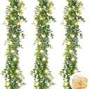 Artflower 3 Pack Artificial Eucalyptus Garland with Lights, 5.9Ft/pcs Faux Eucalyptus Vines Greenery Garland Fake Eucalyptus Plant for Wedding Backdrop Arch Wall Decor, Grey Green