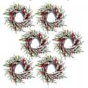 6 Pcs Christmas Candle Rings Wreaths Artificial Red Berries Snowy Pine Candle Rings Holder for Christmas Wedding Home Table Centerpiece