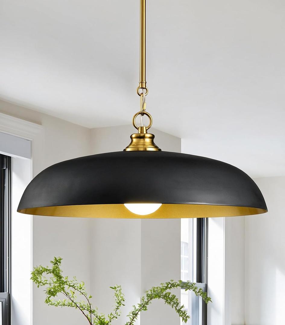 17.8" Black Gold Metal Dome Indoor Pendant Lights Kitchen Island, Large