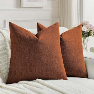 FUTEI Pack of 2 Chenille Decorative Throw Pillow Covers 26x26 Inch,Soft Cozy Faux Linen Textured Euro Pillow Shams,Farmhouse Home Decor for Couch Living Room,Rust