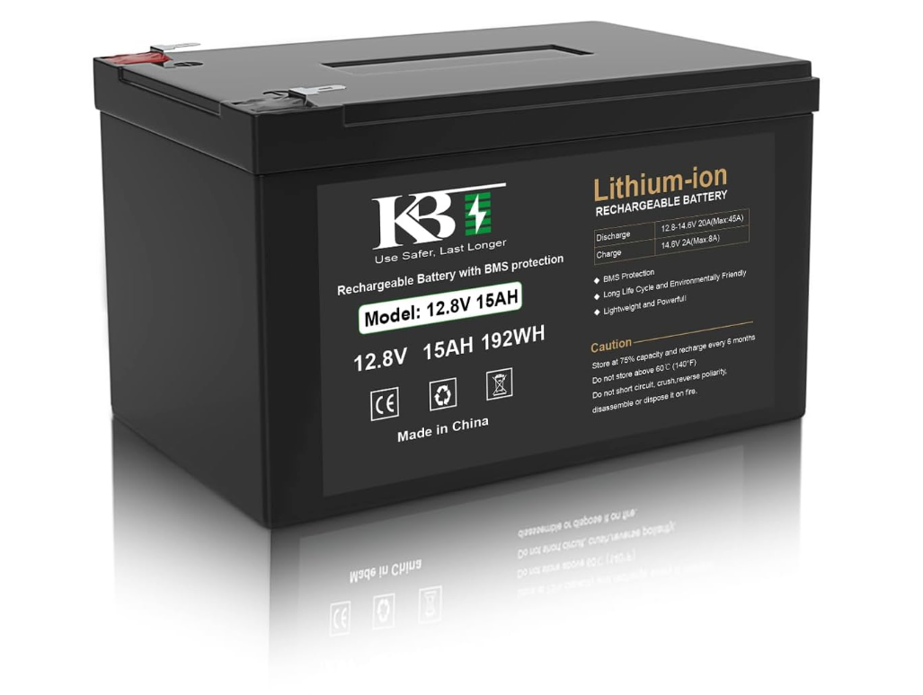 KBT 12.8V 15Ah Rechargeable Lithium-ion Replacement Battery with 12V Charger
