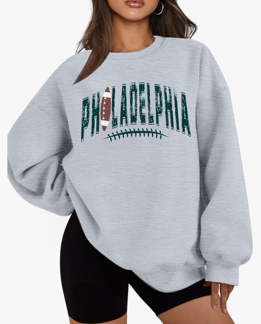 SFHFY Football Sweatshirt Women: Oversized Game Day Lightweight Shirt Football Team Fan Pullover Rugby Top, Size L