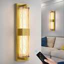 Battery Operated Resin Wall Sconce - Wireless Rechargeable Gold Wall Light Dimmable LED Remote Wall Sconces Lighting Modern Cordless Brushed Brass Vanity Light Fixture for Living Room Bedroom Bathroom, 19 Inch