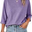Fanway&EC Women's Casual Summer Tops 3/4 Sleeve Crew Neck T Shirts Loose Fit Tunic Blouses Tee (Purple, XXL)
