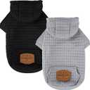 2 Pack Dog Hoodie Sweaters for Small Medium Dogs Warm Dog Clothes for Large Dogs Soft Waffle-Like Laminated Sweatshirt Bulldog (Black+Grey, S (Back: 11.5",Chest: 15.5", Neck: 10"))