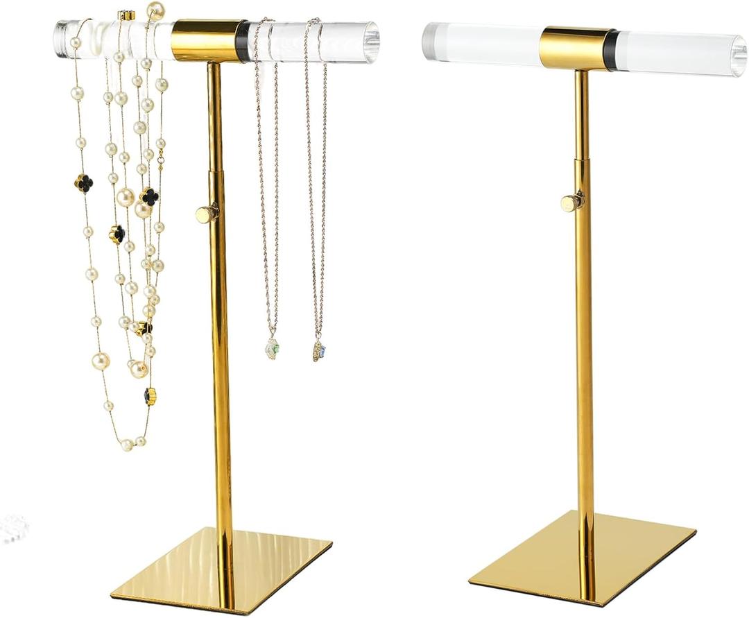 Acrylic Jewelry Towers - Stainless Steel Long Necklace Stand, Adjustable Height Tabletop Jewelry Organizer for Home & Boutique