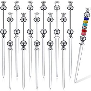 Outus 12 Pieces Beaded Metal Letter Opener Envelope Knife Beadable Letter Opener Stainless Steel Slitter for Gift Office Home DIY Supplies(Silver)